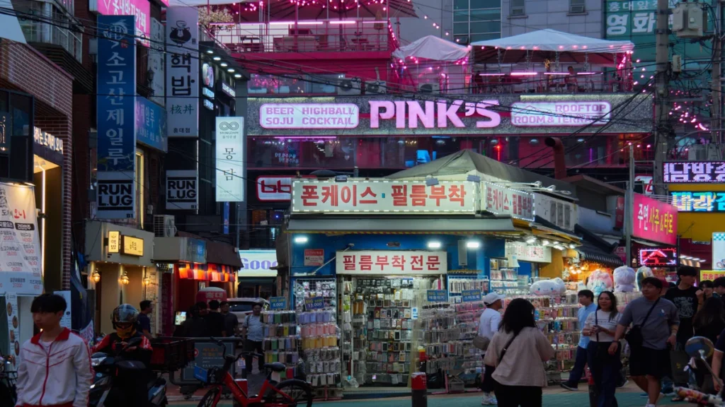 Hongdae youth culture and pedestrian shopping street